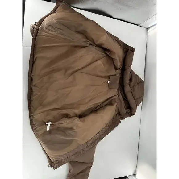 Shein Puffer Coat Jacket Sz L Brown Minimalist Trendy High Neck Normcore - Picture 7 of 11